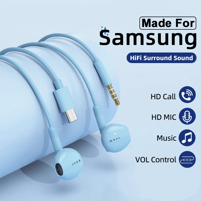 Wired Earphone Lightning - نوع C سماعات لسامسونج غالاكسي S24